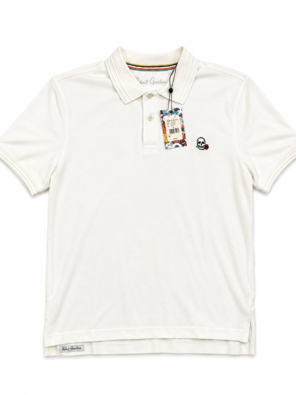 NWT Robert Graham Skull Logo White Polo Shirt Men's Medium Designer